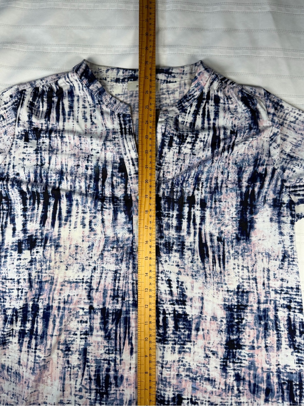 Mandee Women's Navy Pink Abstract Henley XL Short Sleeve Casual Stretch Blouse - Picture 10 of 11